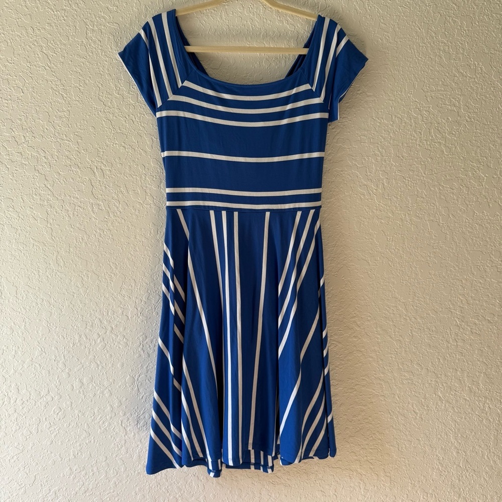 NWT LOFT Blue and White Fit and Flare Mini Dress
